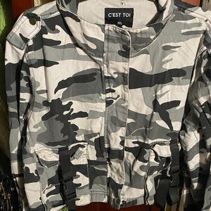 C'est Toi Women's Camouflage Jean Jacket - Gray